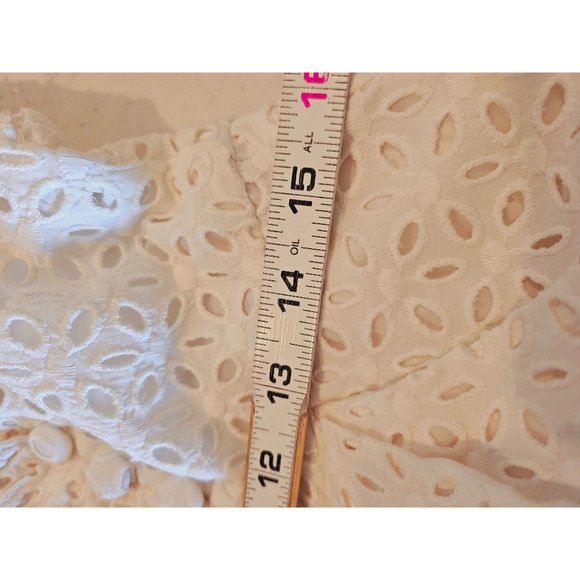 Julian Taylor vintage dress size 12 faux wrap wrap collar eyelet white pockets - Picture 15 of 16